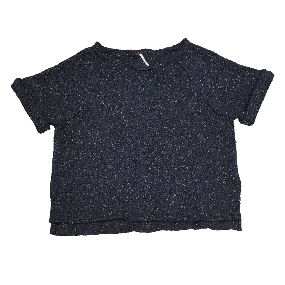 Free People Tweed Knit oversized Sweater Midnight Large A004937